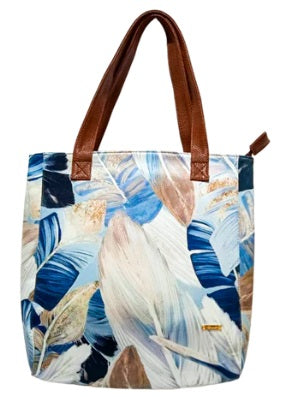 Tote Opal Blue Cream Leaves