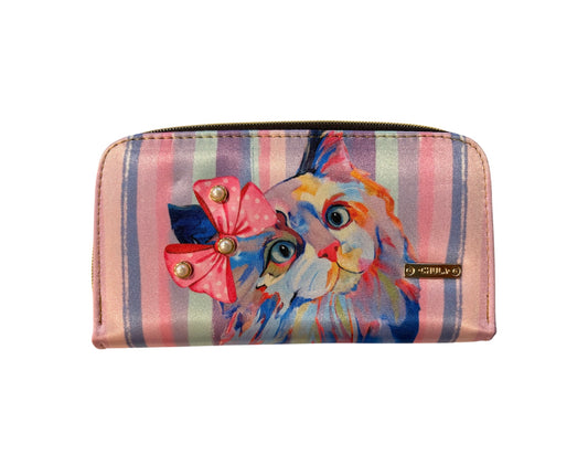 Billetera Doble Cierre Gatito Arco Pastel