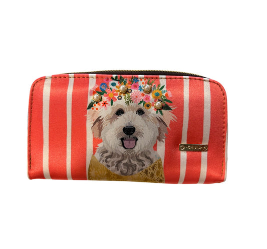 Billetera Doble Cierre Perrito Coral y Flores