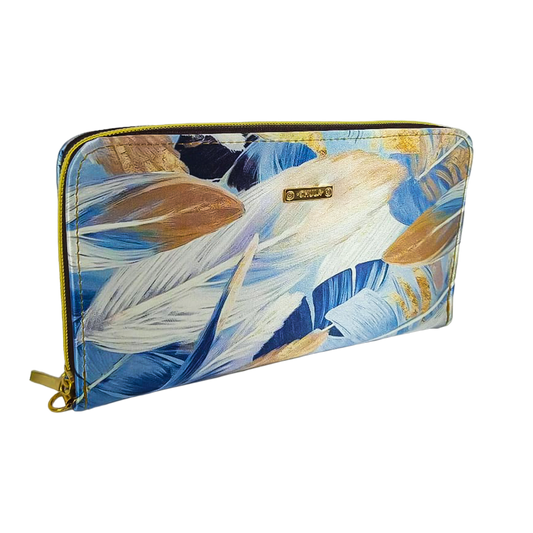 Billetera Maxi Blue Cream Leaves