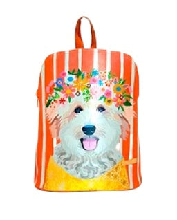 Backpack Perrito Coral y Flores