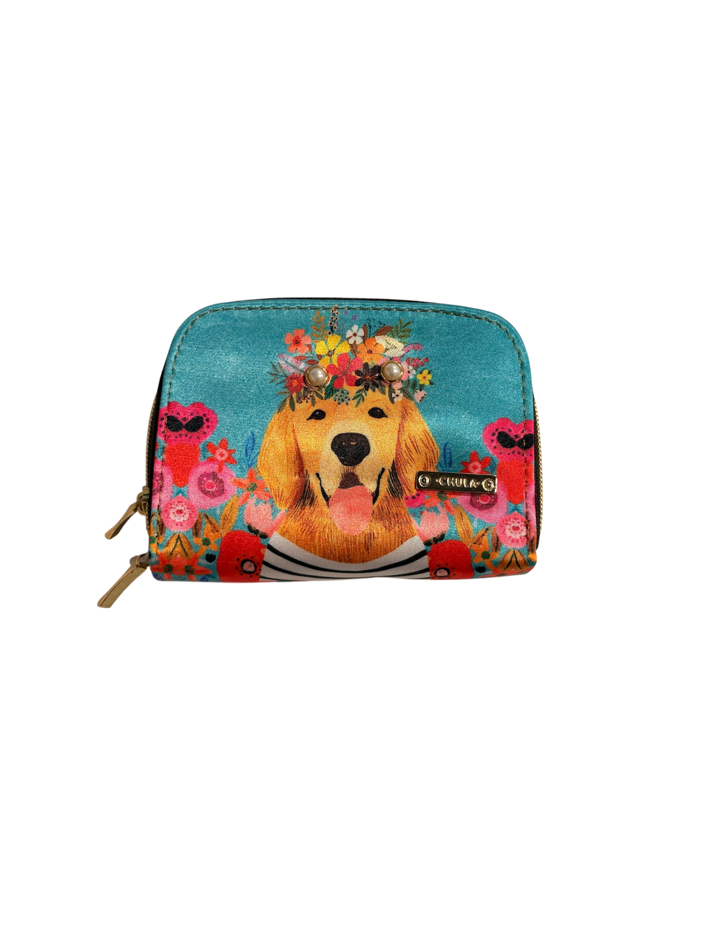 Billetera Jenny Perrito Azul y Flores