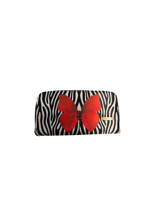 Billetera Doble Cierre Zebra Mariposa Roja