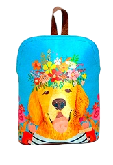 Backpack Perrito Azul y Flores